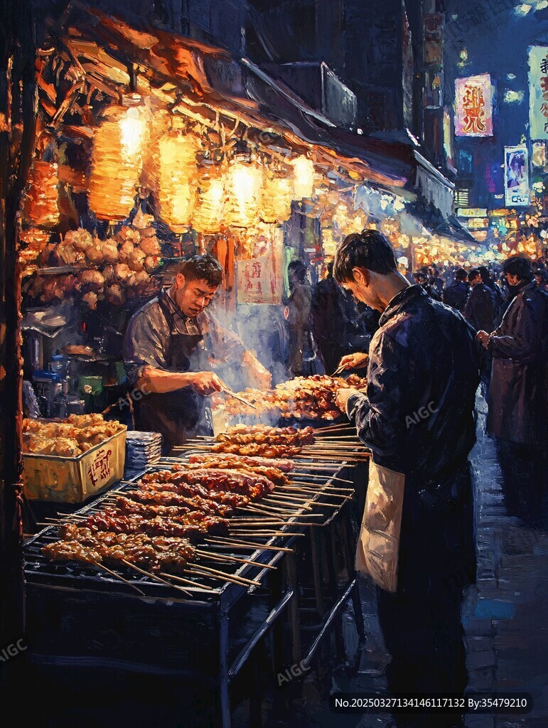 夜市燒烤攤的煙火瞬間