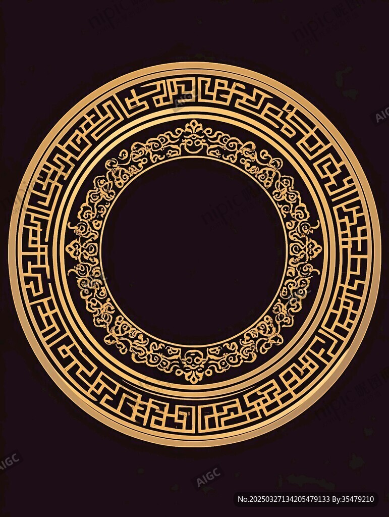 中式金色圓形古典花紋圖案