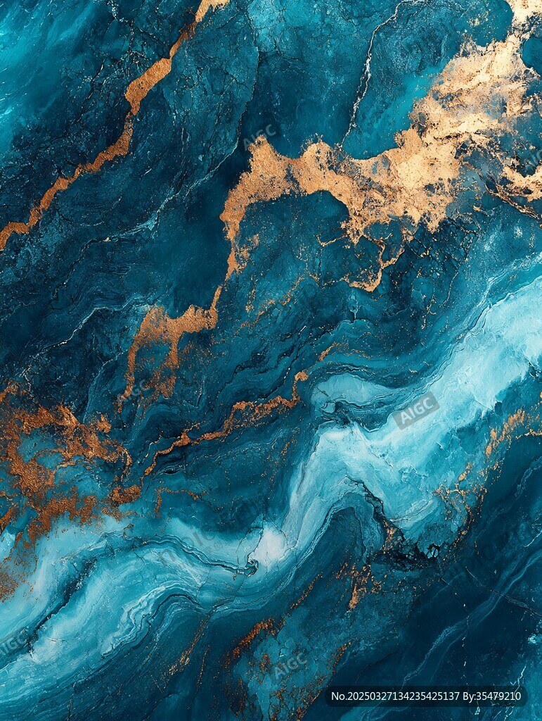 藍金交融的夢幻流體紋理