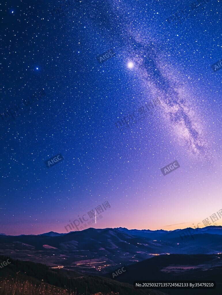 夜幕下的璀璨星河與山巒