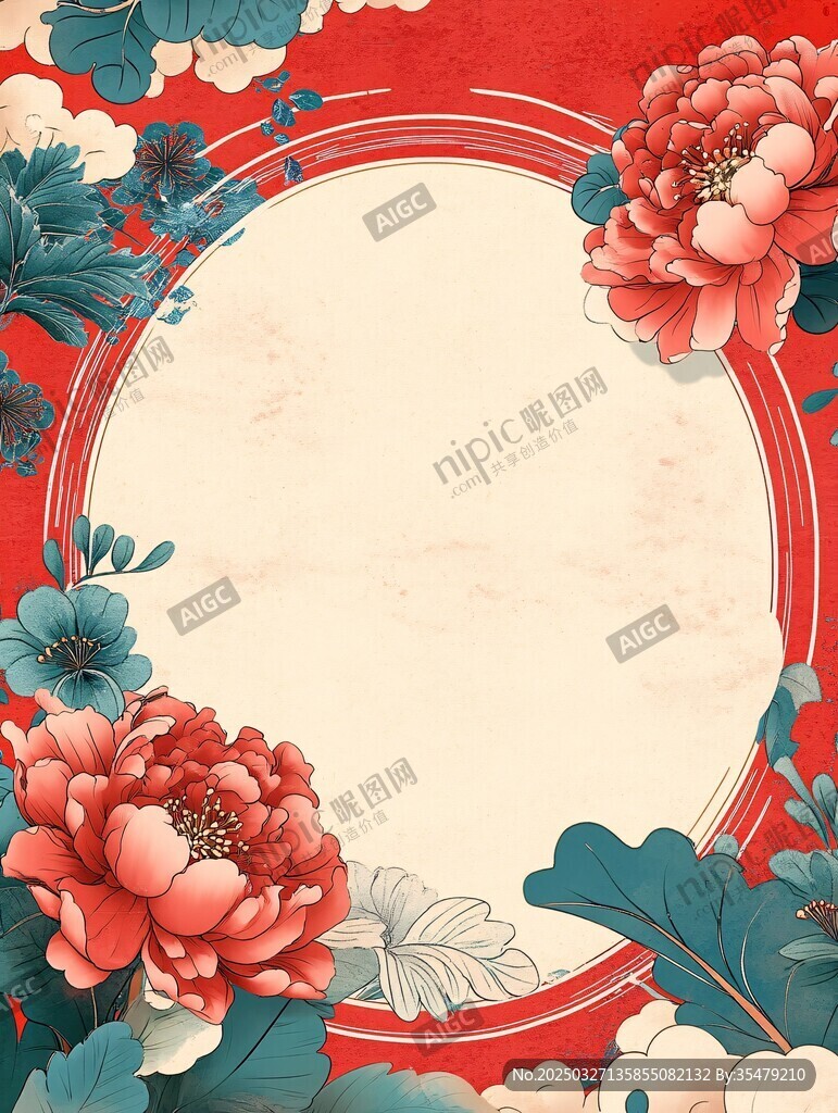 中式花卉邊框古典背景圖