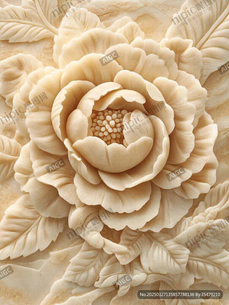 精美浮雕牡丹花卉圖案