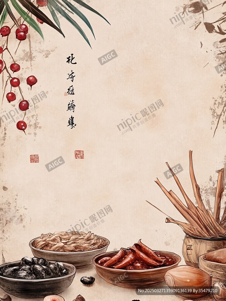 中式傳統藥材靜物圖