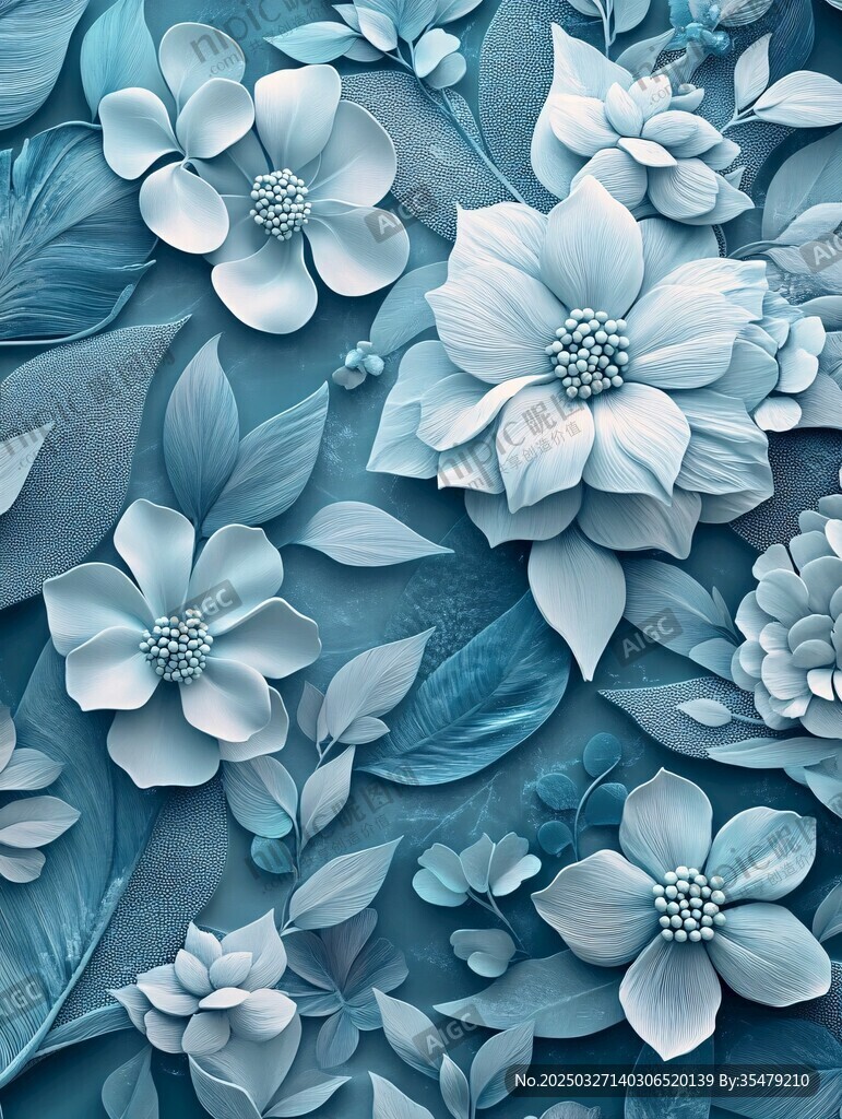 藍(lán)調(diào)花卉浮雕圖案設(shè)計(jì)