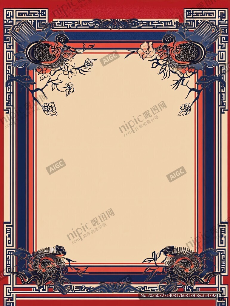 中式古典花紋邊框背景圖