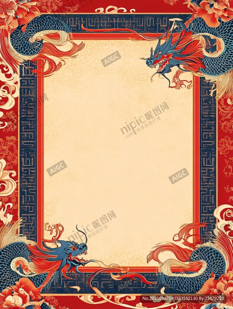 中式龍紋復(fù)古邊框背景圖