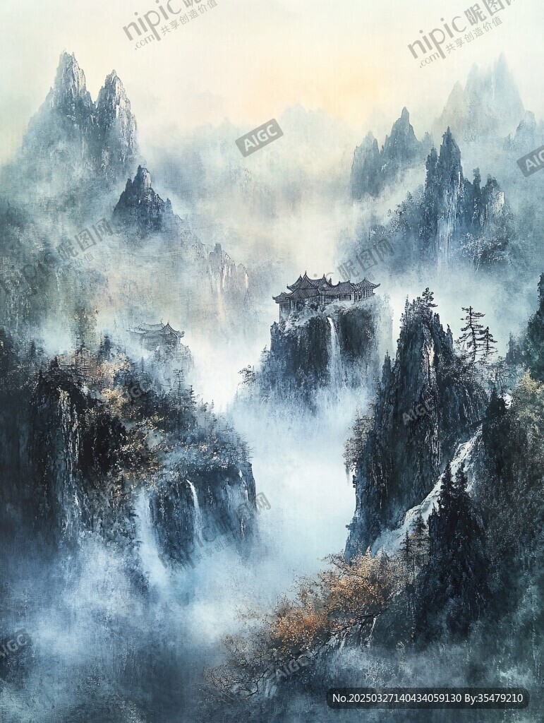 水墨群山間的縹緲古韻