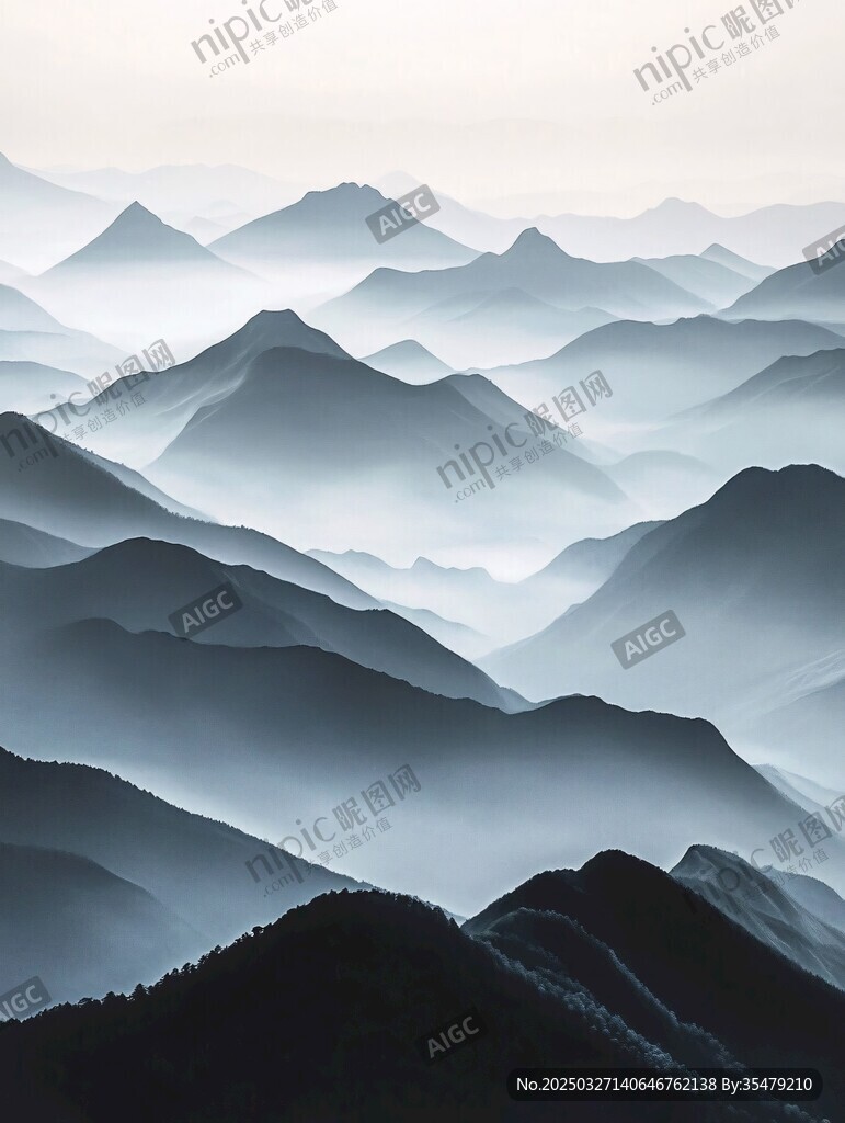 水墨群山 霧靄繚繞之景