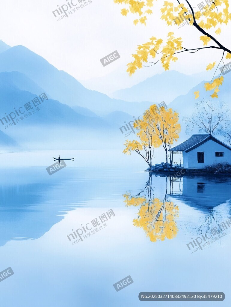 湖畔秋景 靜謐小屋