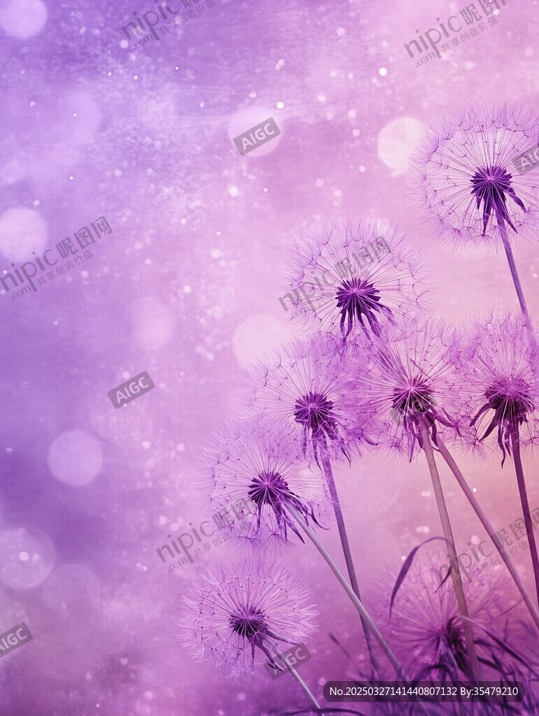 夢(mèng)幻紫色蒲公英浪漫圖景