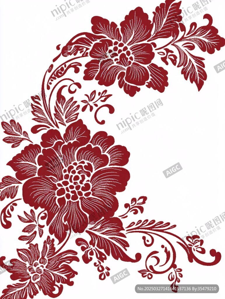 中式古典紅色花卉邊角圖案