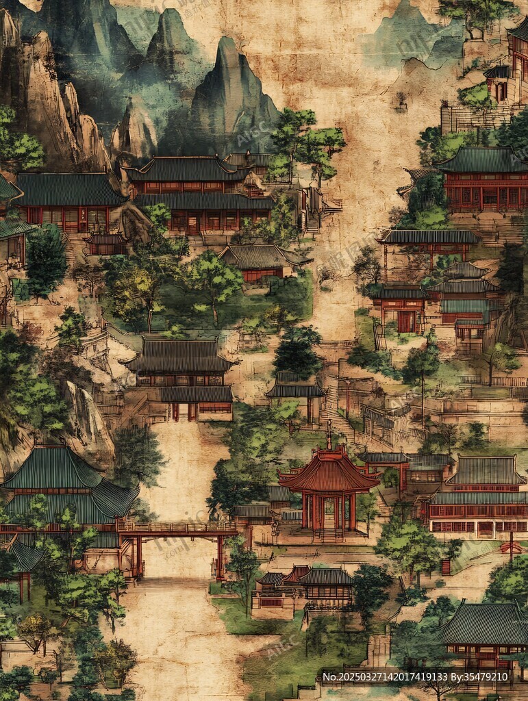 古風山水間的中式建筑群