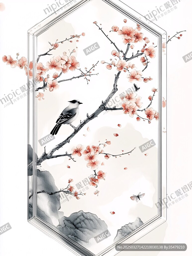 中式花鳥圖 梅枝棲鵲