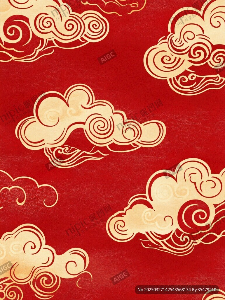 紅色底金色祥云傳統(tǒng)圖案