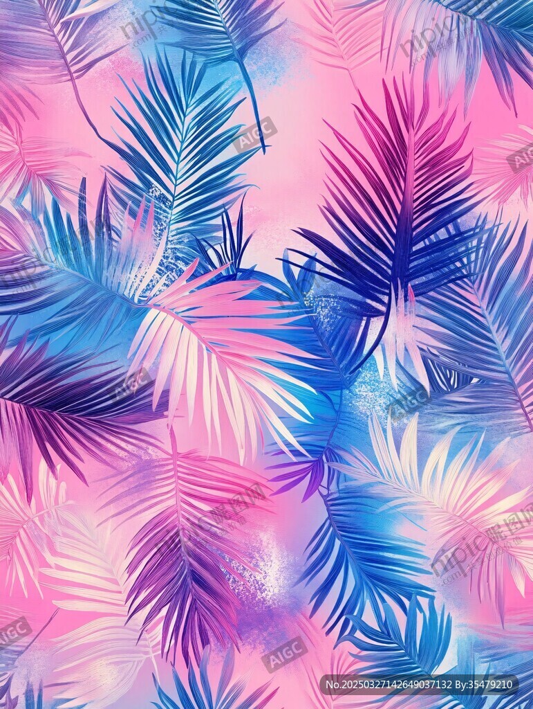 夢幻漸變棕櫚葉背景圖案
