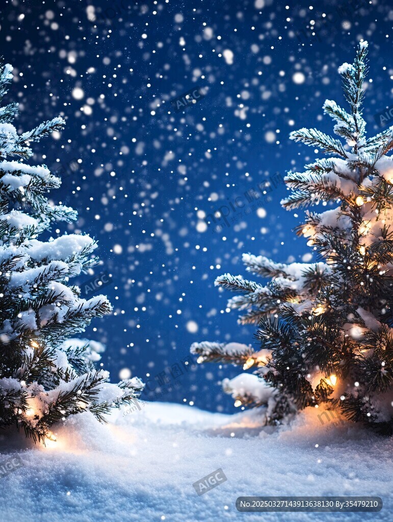 雪夜中的夢幻圣誕樹