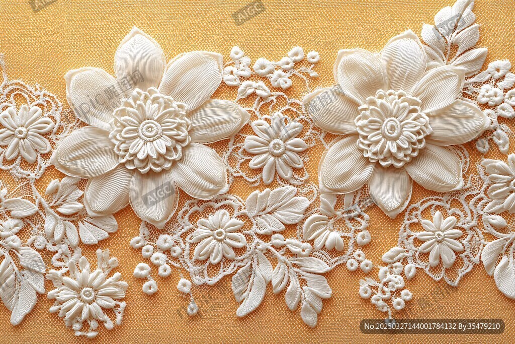 精美白色立體花卉刺繡花邊