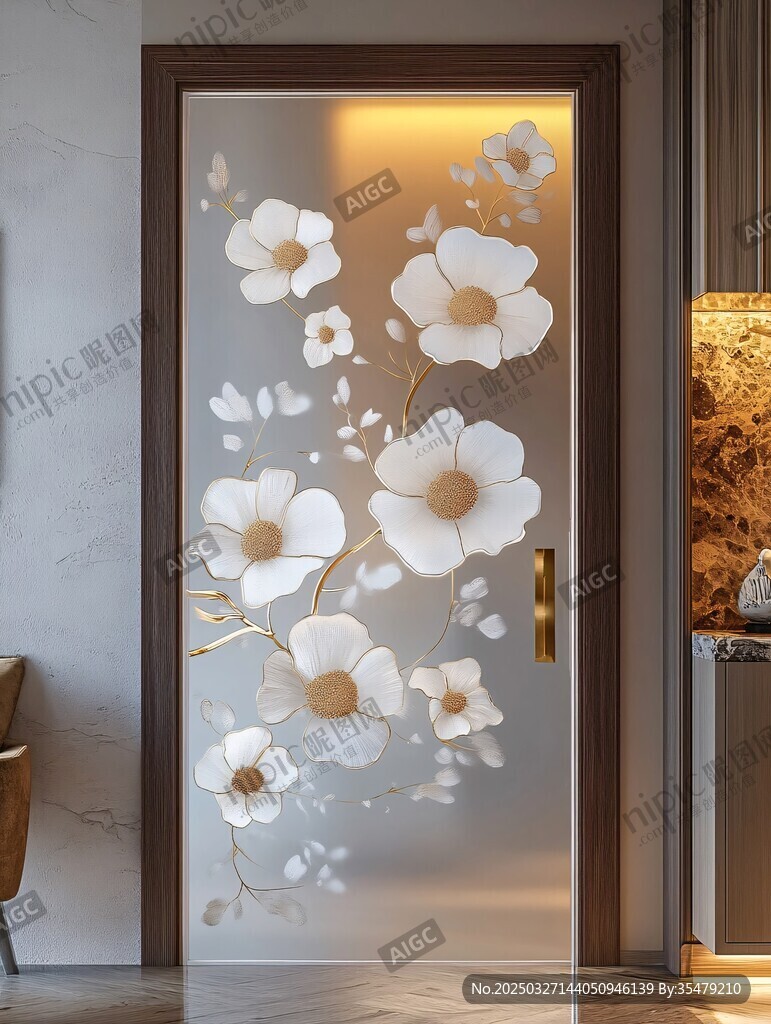 花朵圖案藝術(shù)玻璃門