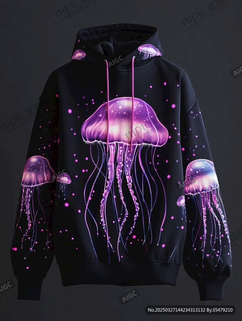 夢幻水母印花連帽衛衣