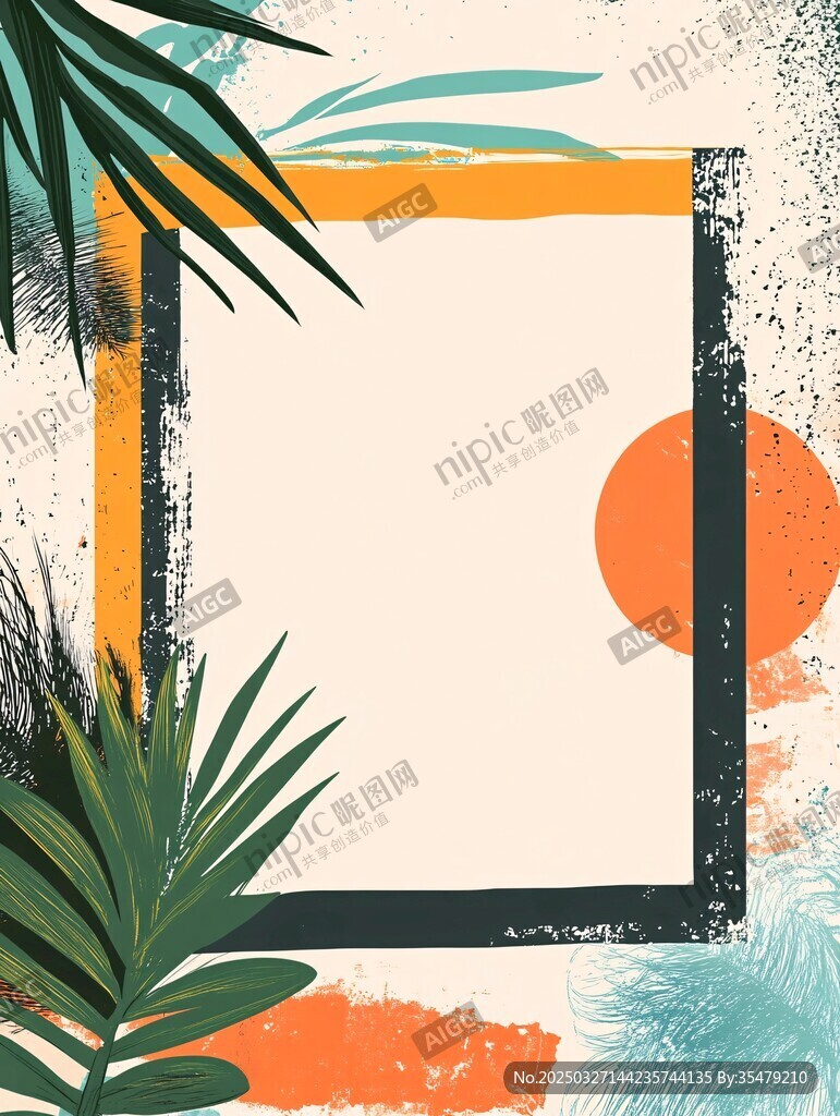 熱帶植物邊框背景插畫