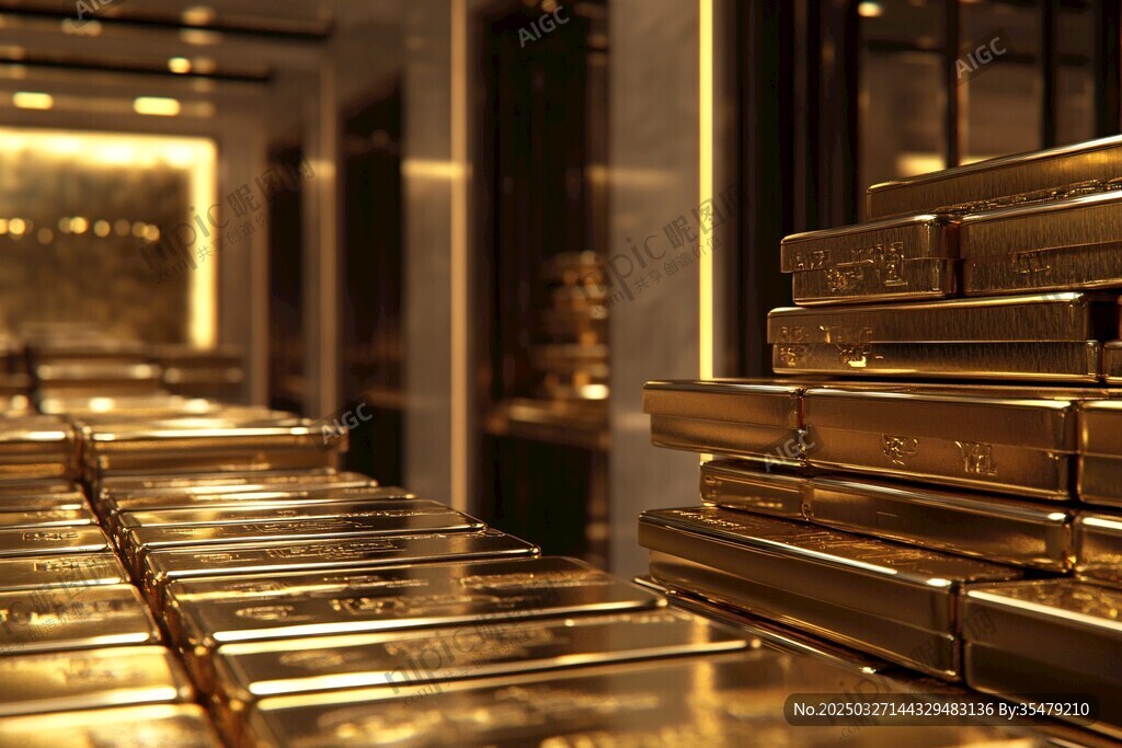 堆滿金條的奢華金庫場景