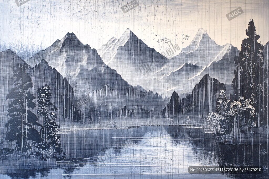 水墨山水間的靜謐湖景