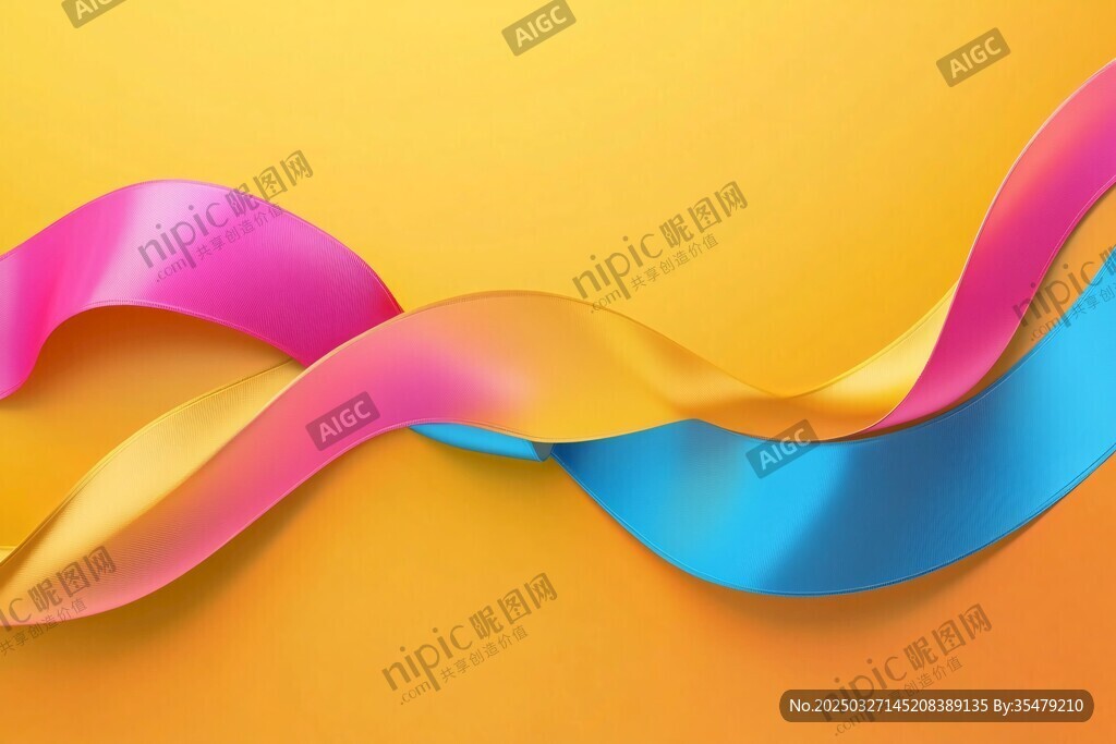 彩色飄帶舞動于黃色背景