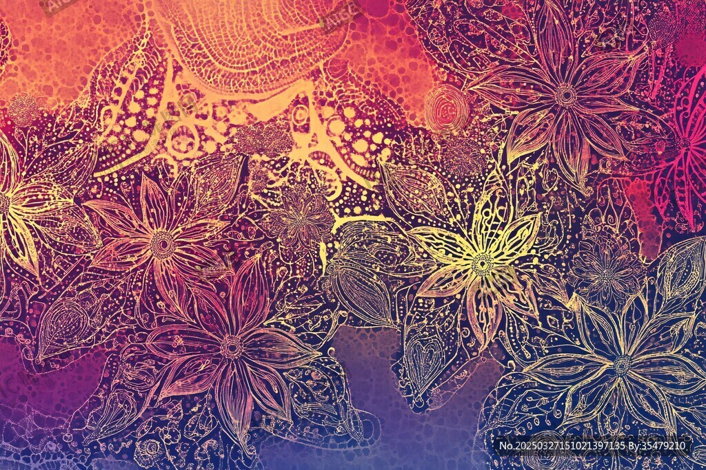 夢(mèng)幻花卉抽象背景圖案