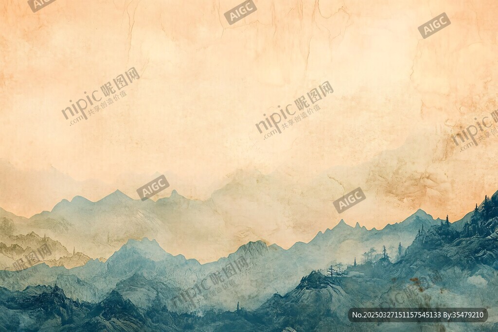水墨群山間的朦朧意境
