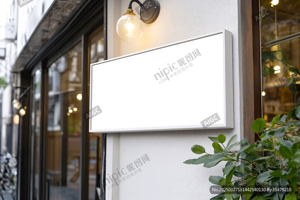店鋪外空白廣告牌展示