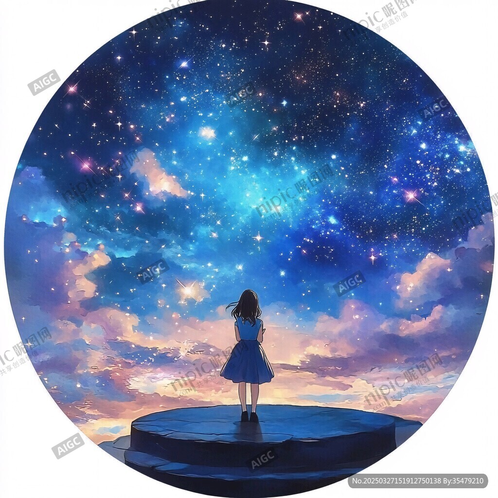 女孩仰望璀璨星空