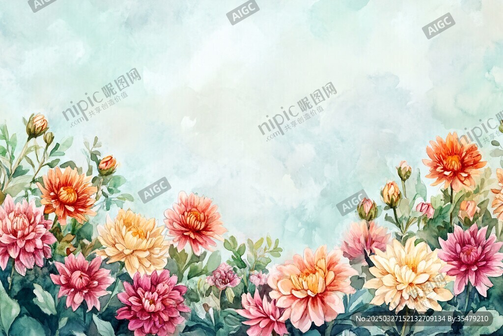 水彩花卉邊框背景圖