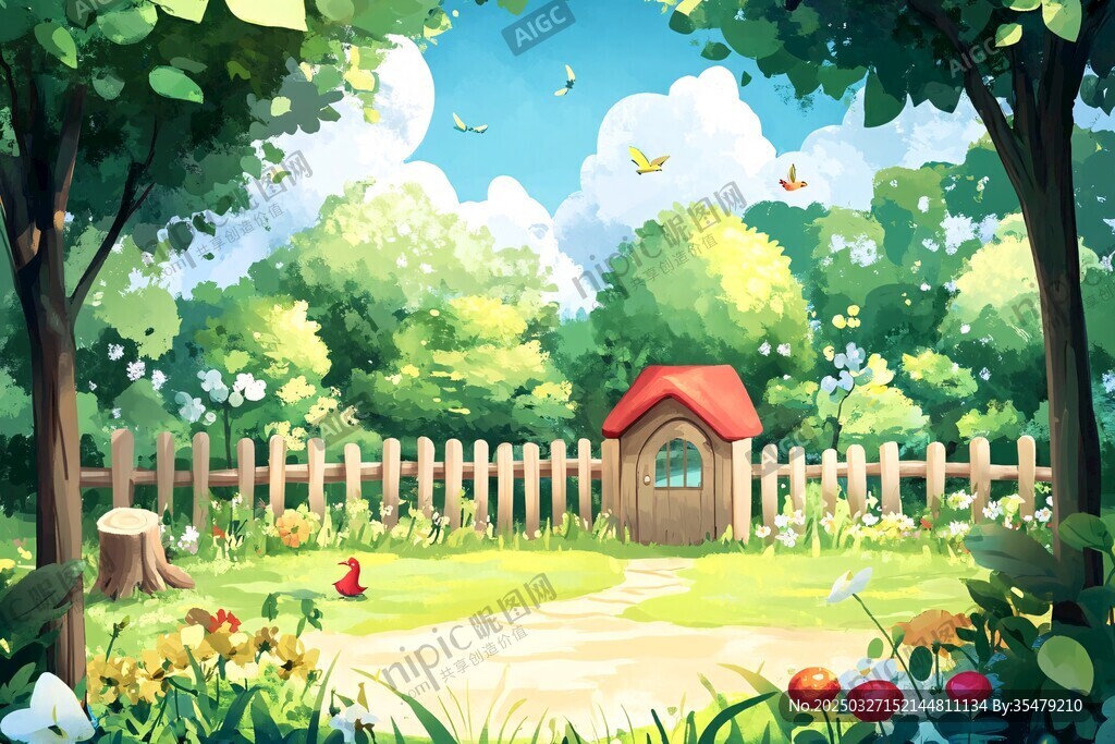 童話風(fēng)森林中的小屋花園