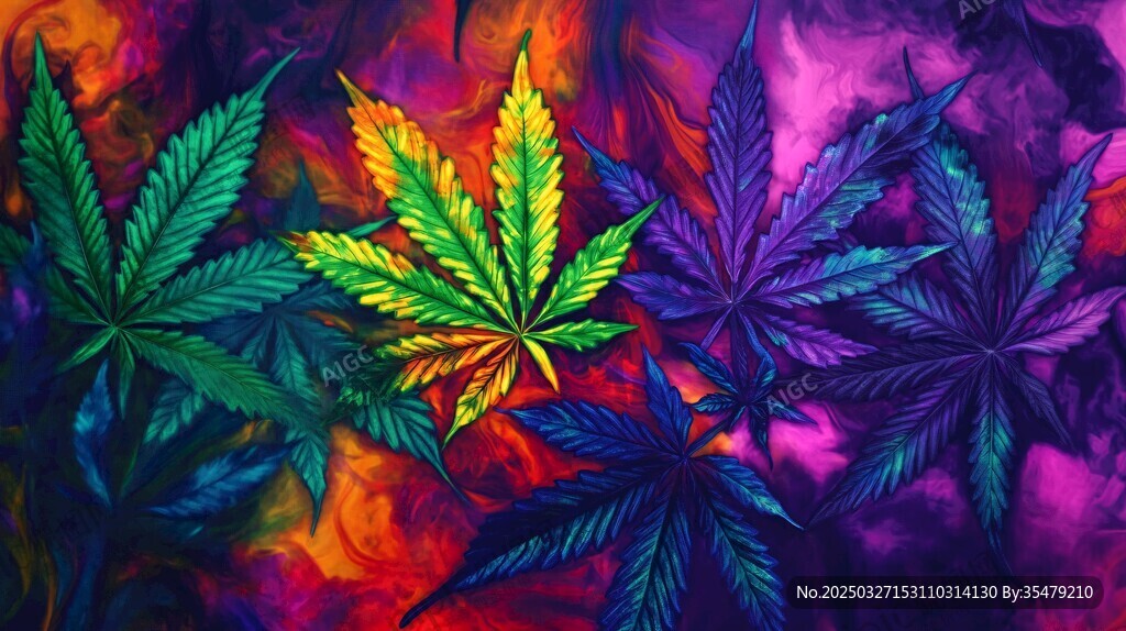 五彩斑斕的大麻葉藝術(shù)圖像