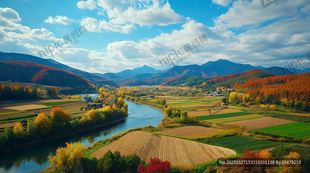 秋日河谷田園壯美風(fēng)光