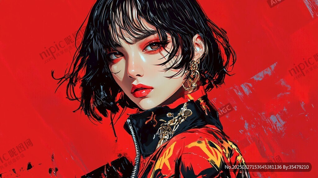 時尚紅發(fā)酷颯女孩肖像