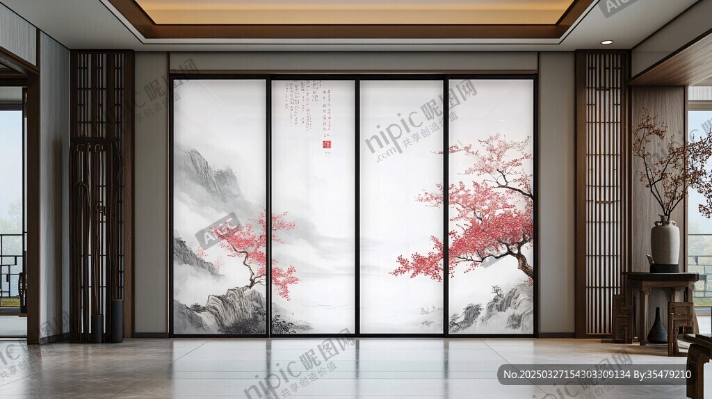 中式山水屏風(fēng)雅致空間