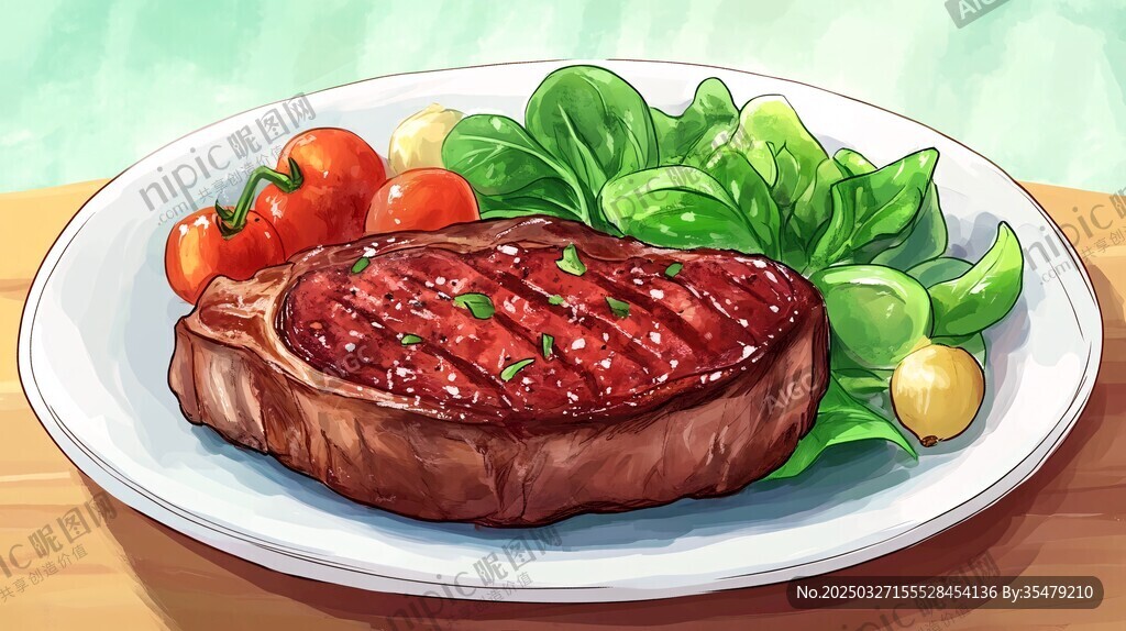 美味牛排配新鮮蔬菜