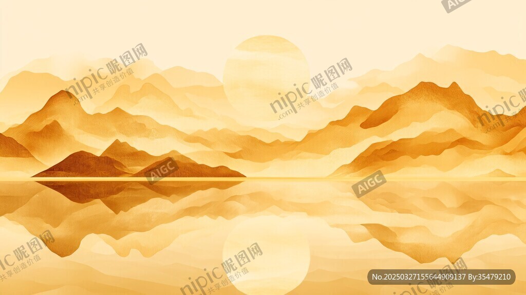 金色山水間的落日美景