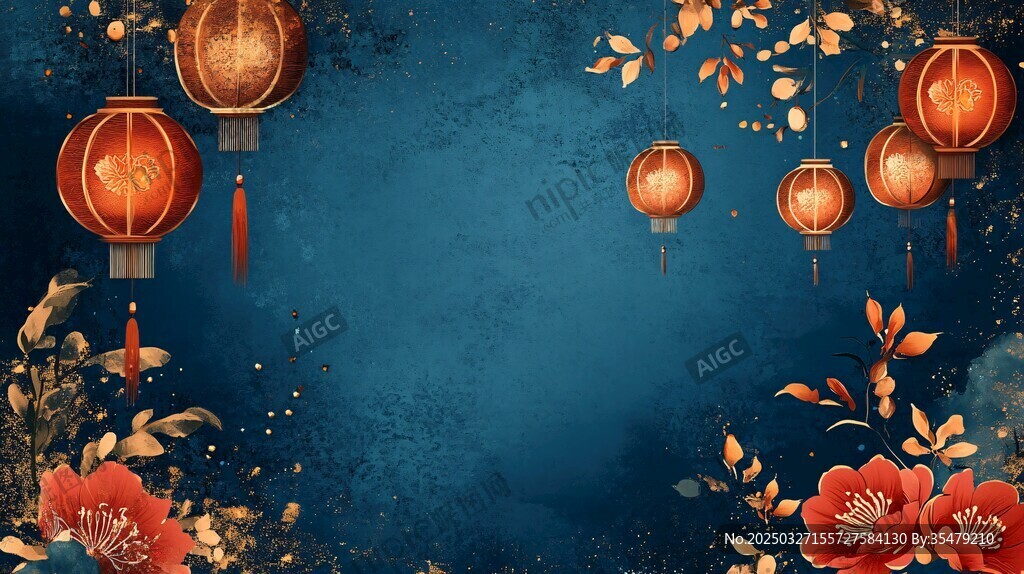 中式花燈花卉喜慶背景圖