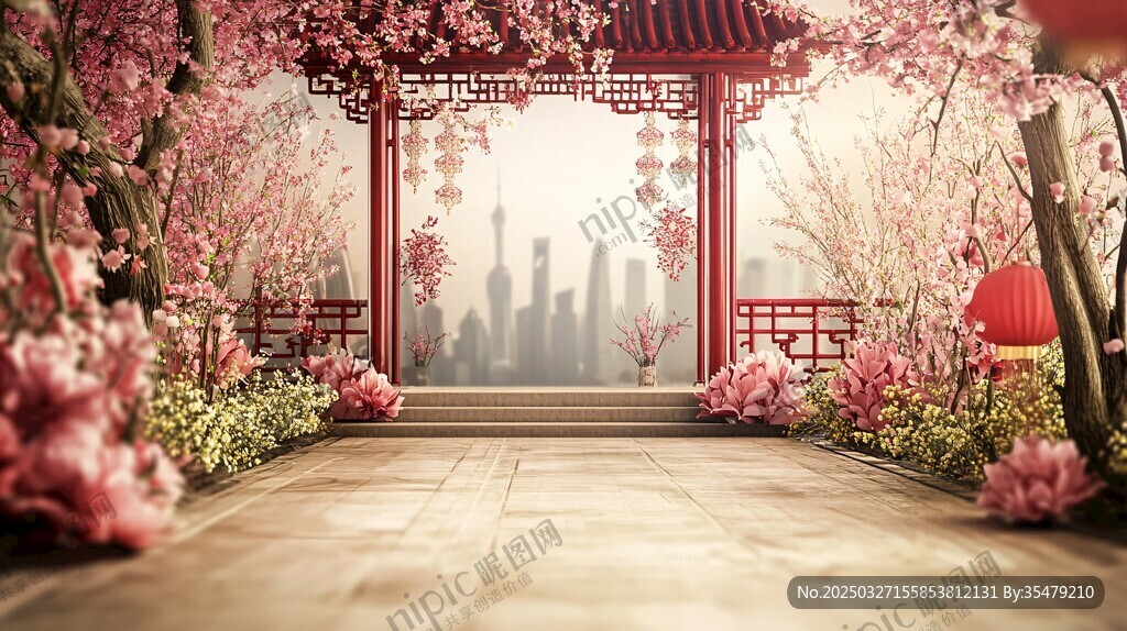 中式繁花庭院與城市遠(yuǎn)景