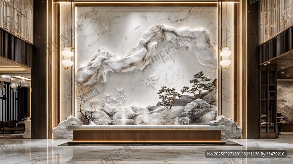 中式山水大理石背景墻