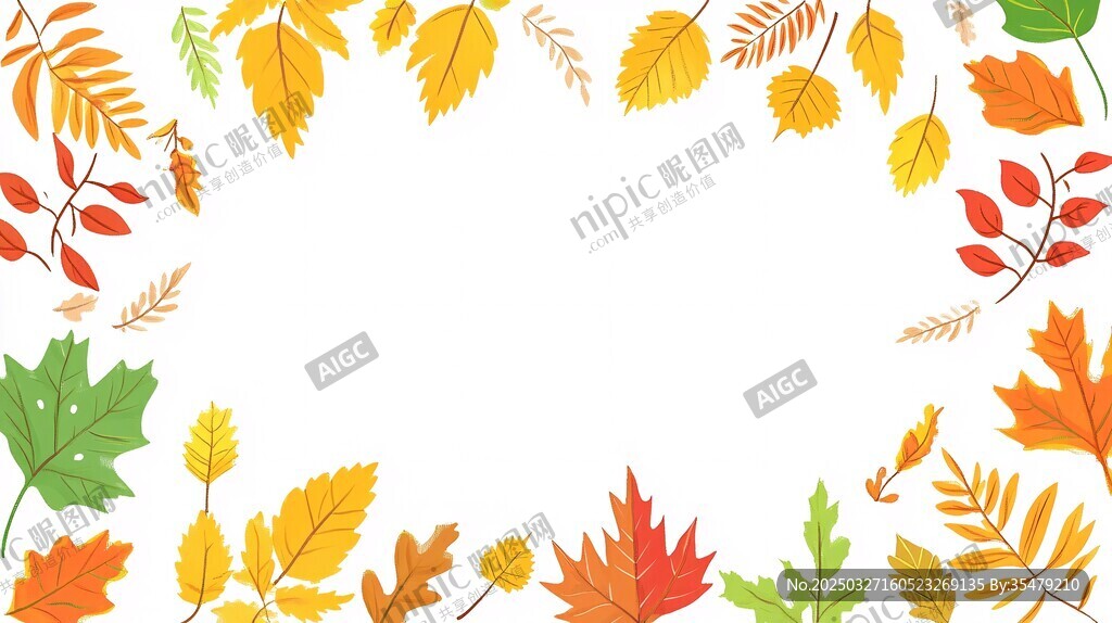 秋季多彩樹葉邊框圖案