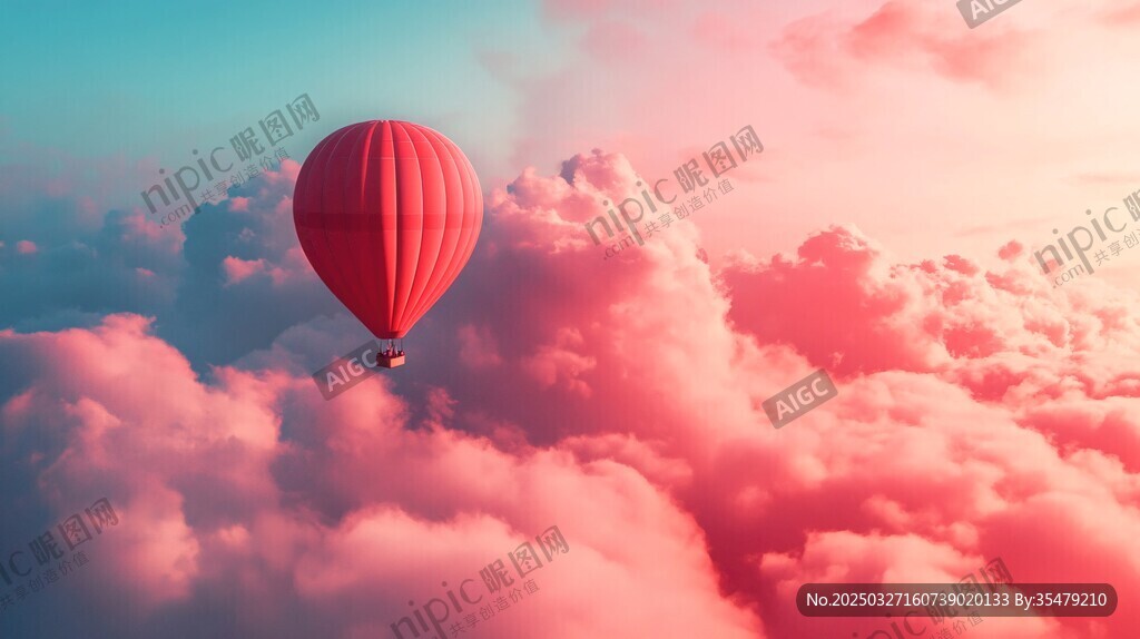 夢(mèng)幻粉云間的熱氣球之旅