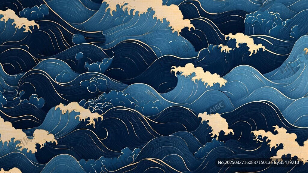 日式海浪圖案 藍色海洋風