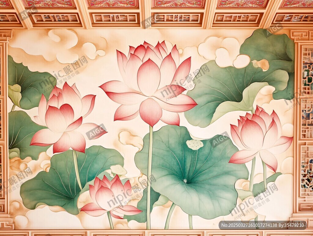 中式荷花壁畫 典雅國風(fēng)意境