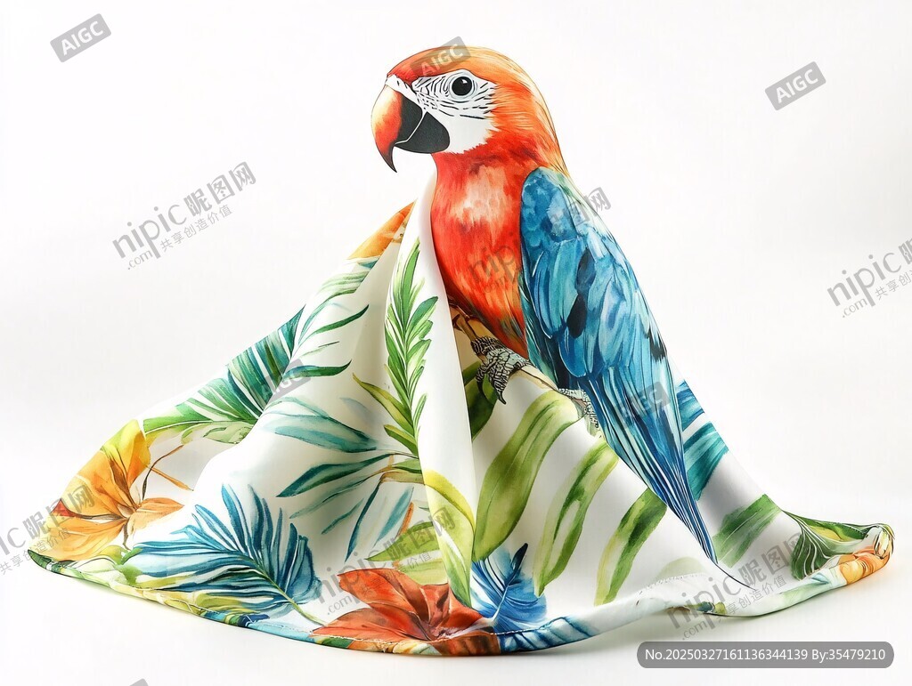 鸚鵡印花絲巾展示圖