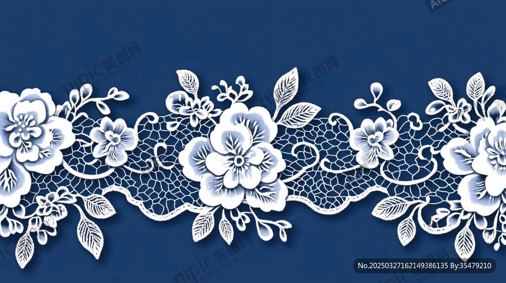 藍(lán)底白色精致花卉蕾絲花邊