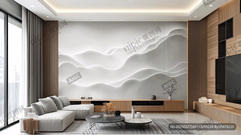 現代簡約風客廳山水背景墻
