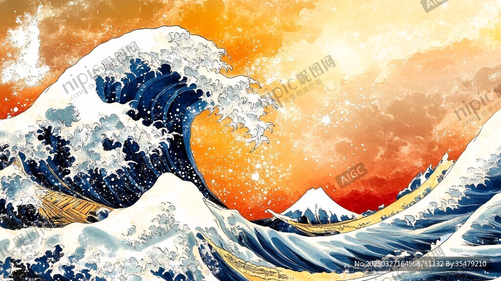 洶涌海浪與遠處雪山景象